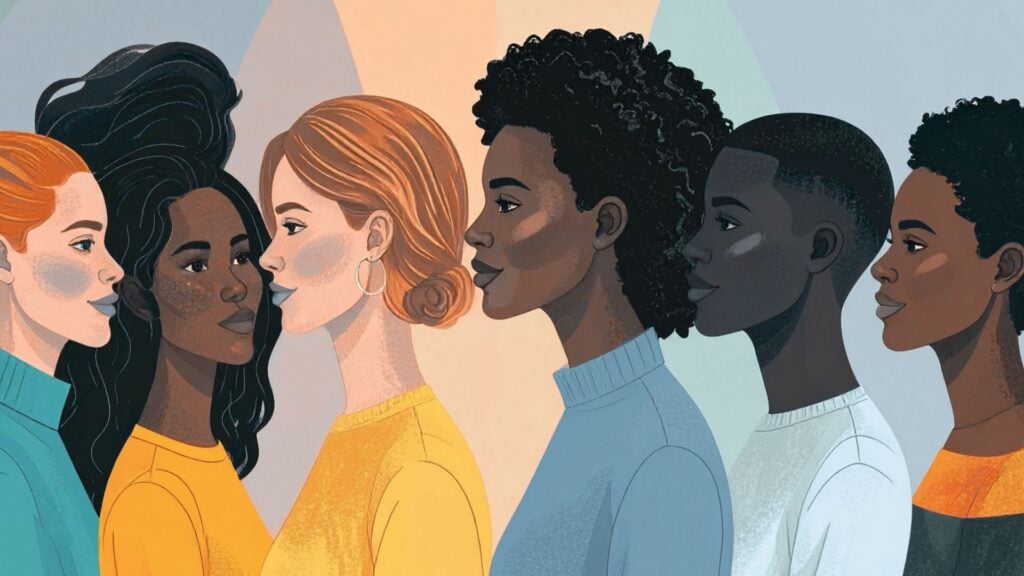 Diverse women in profile illustration.